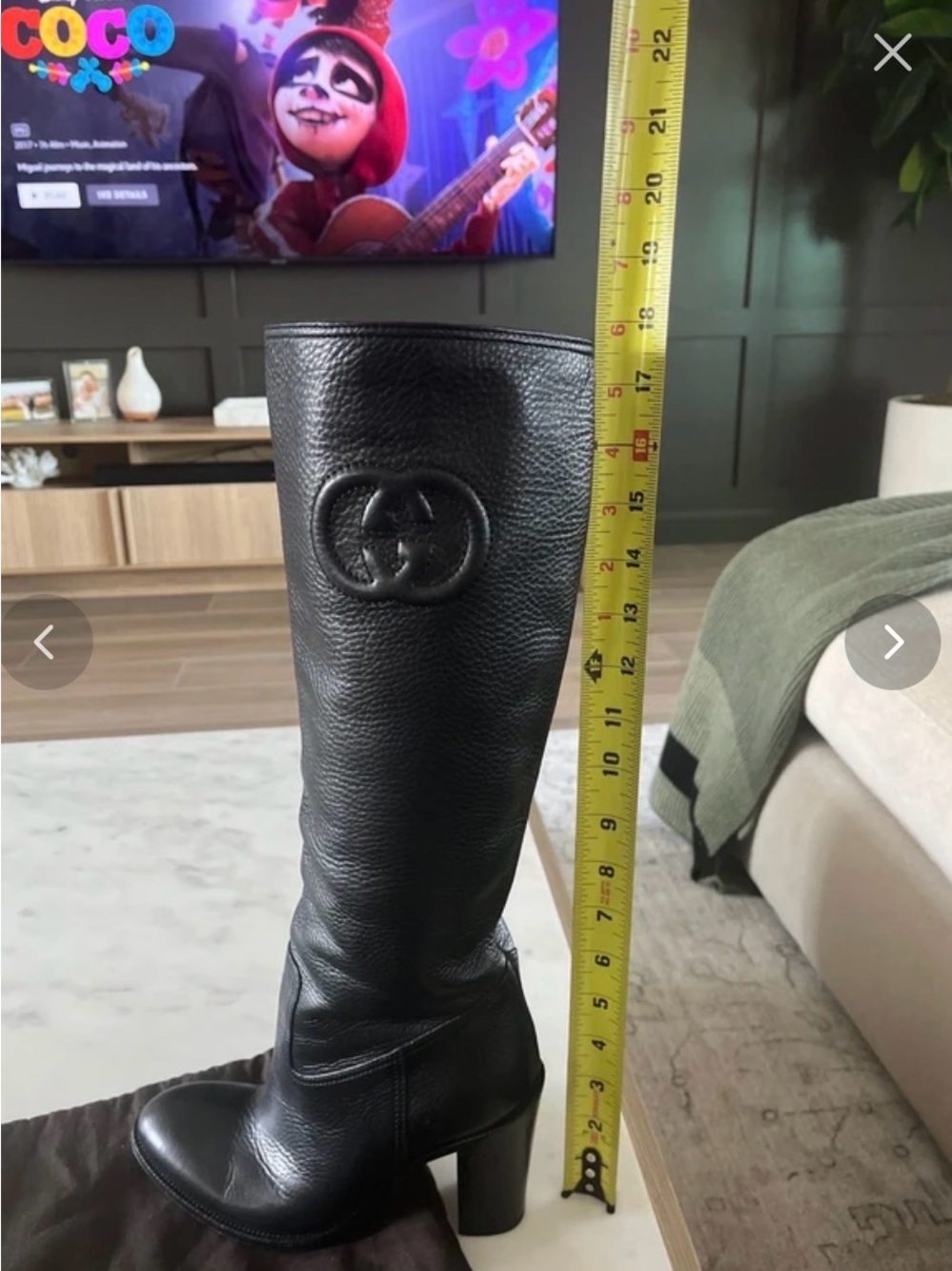 Gucci Black Leather Knee-High Logo Boots - Picture 3 of 8